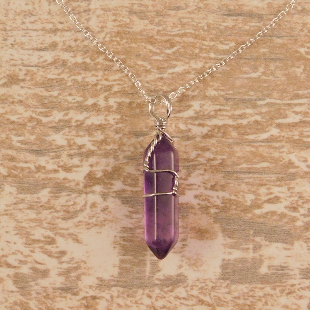 Amethyst Crystal Wire Wrapped Pendant w/C…